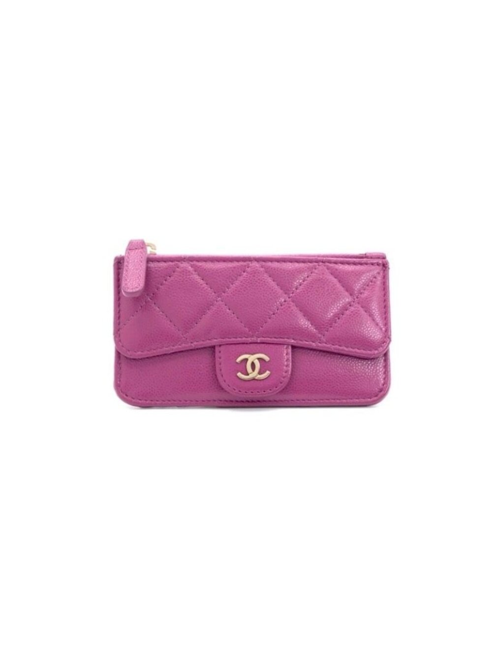 Chanel Wallet Coin Purse Purple Gold CC Logo Fragment Case Classic Zip Card